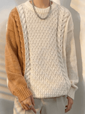Kukombo Men's Color Block Cable Knit Sweater