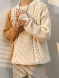 Kukombo Men's Color Block Cable Knit Sweater