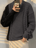 Kukombo Men's Color Block Cable Knit Sweater