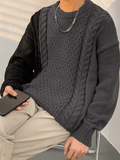 Kukombo Men's Color Block Cable Knit Sweater