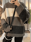 Kukombo Men's Contrast Striped Long Sleeve Knit Sweater
