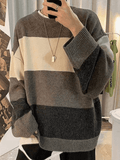 Kukombo Men's Contrast Striped Long Sleeve Knit Sweater