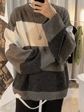 Kukombo Men's Contrast Striped Long Sleeve Knit Sweater