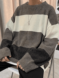 Kukombo Men's Contrast Striped Long Sleeve Knit Sweater