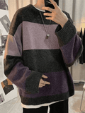 Kukombo Men's Contrast Striped Long Sleeve Knit Sweater