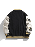 Kukombo Men's Embroidery Button-Up Varsity Jacket