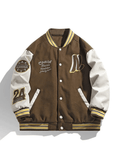 Kukombo Men's Embroidery Button-Up Varsity Jacket