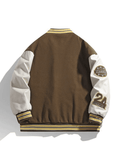 Kukombo Men's Embroidery Button-Up Varsity Jacket