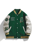 Kukombo Men's Embroidery Button-Up Varsity Jacket