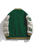 Kukombo Men's Embroidery Button-Up Varsity Jacket