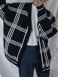 Kukombo Men's V Neck Checkered Cardigan