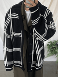 Kukombo Men's V Neck Checkered Cardigan