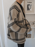 Kukombo Men's V Neck Checkered Cardigan