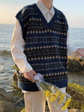 Kukombo Men's Vintage Jacquard Sweater Vest