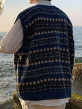 Kukombo Men's Vintage Jacquard Sweater Vest
