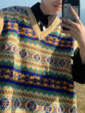 Kukombo Men's Vintage Jacquard Sweater Vest