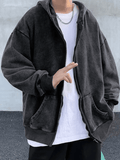Kukombo Men's Vintage Wash Black Zip-Up Hoodie