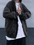 Kukombo Men's Vintage Wash Black Zip-Up Hoodie