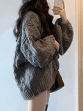 Kukombo Oversize V Neck Gray Cable Knit Sweater