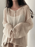 Kukombo Oversized Long Sleeve Crochet Knit Top