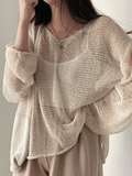 Kukombo Oversized Long Sleeve Crochet Knit Top