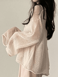 Kukombo Oversized Long Sleeve Crochet Knit Top