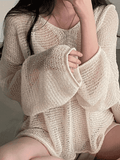 Kukombo Oversized Long Sleeve Crochet Knit Top