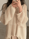 Kukombo Oversized Long Sleeve Crochet Knit Top
