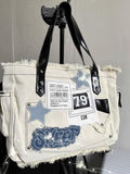 Kukombo Y2K Large Sticker Canvas Bag with Star Patches