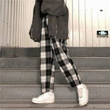 Kukombo - Loose Retro Contrast Checked Straight Pants