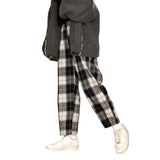Kukombo - Loose Retro Contrast Checked Straight Pants