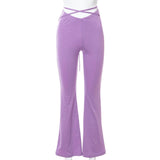 Kukombo - Hot Sale Flare Pants E Girl Style Sexy Strechy Trousers Women Lace Up V Waist Low Rise Harajuku Black Pants