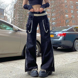 Kukombo - Cargo Pants Women Dark Academic Techwear Cross Tie Up Low Waist Punk Style Wide Leg Pants
