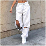Kukombo - High Waist Women&#39;s Jeans Retro Women Wide Leg Pants Trousers Streetwear Holes Ripped Y2K Jean Teen Girls Straight Denim Jeans