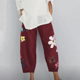 Women Casual Harem Pants Summer Elastic Waist Wide Leg Pants Vintage Floral Print Trousers Femme Loose Pantalon Plus Size
