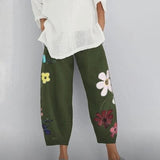 Women Casual Harem Pants Summer Elastic Waist Wide Leg Pants Vintage Floral Print Trousers Femme Loose Pantalon Plus Size