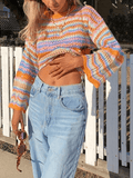 Kukombo Stripe Crochet Knit Sweater