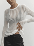 Kukombo See Through Long Sleeve Ribbed Knit Top