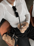 Kukombo See Through Long Sleeve Ribbed Knit Top
