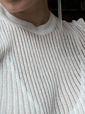 Kukombo See Through Long Sleeve Ribbed Knit Top