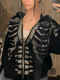 Kukombo Skull Rhinestone Zipper Hoodie