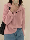 Kukombo Solid Color Lapel Neck Baggy Sweater