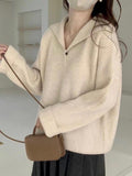 Kukombo Solid Color Lapel Neck Baggy Sweater