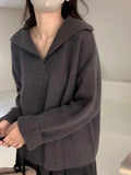 Kukombo Solid Color Lapel Neck Baggy Sweater