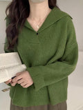 Kukombo Solid Color Lapel Neck Baggy Sweater