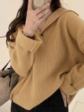 Kukombo Solid Color Lapel Neck Baggy Sweater