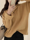 Kukombo Solid Color Lapel Neck Baggy Sweater
