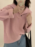 Kukombo Solid Color Lapel Neck Baggy Sweater