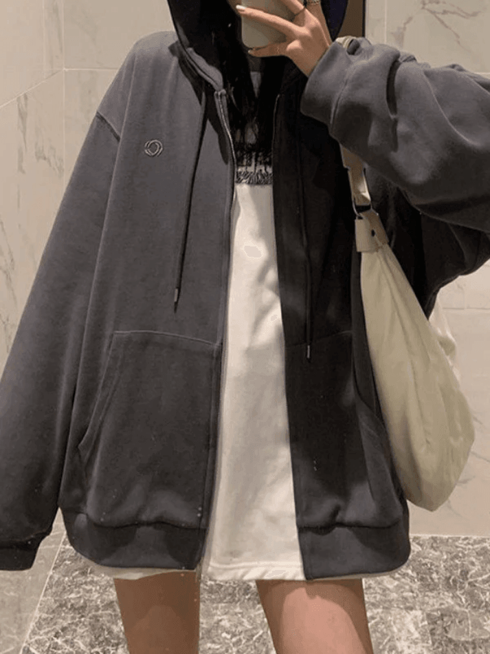 Kukombo Solid Color Zip Up Hoodie