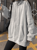 Kukombo Solid Color Zip Up Hoodie